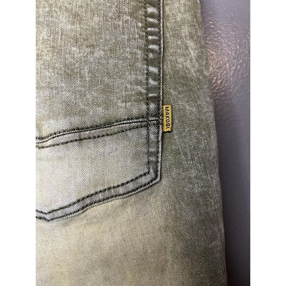 Makobi Jeans Mens 36x32 Olive Green Distressed Moto Zipper Pockets Style M1794 - Picture 7 of 13